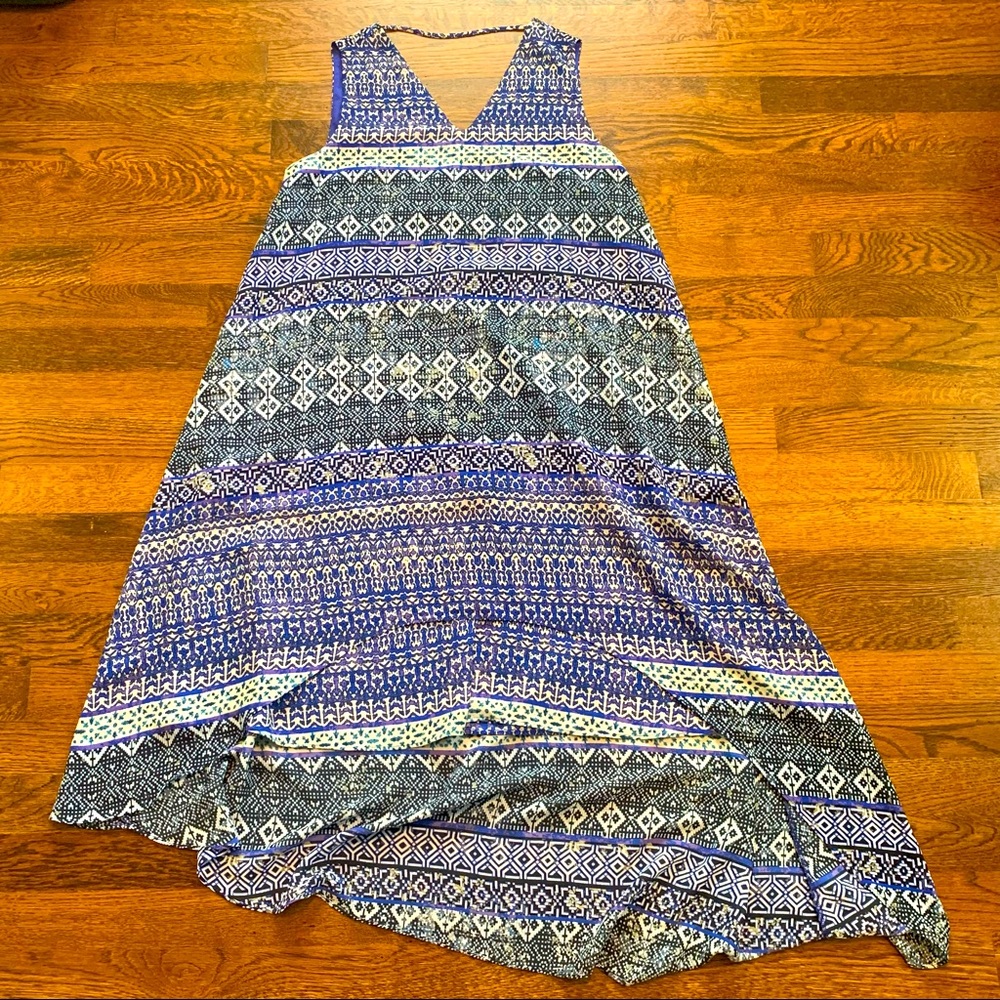 The Limited Sleeveless V-Neck Dress in Blue & Green Print - Size Small